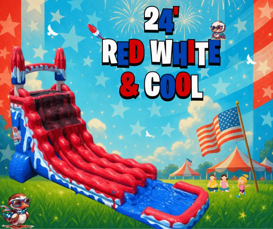 Red White and Cool water slide rental OKC Edmond Boing City Party Rentals